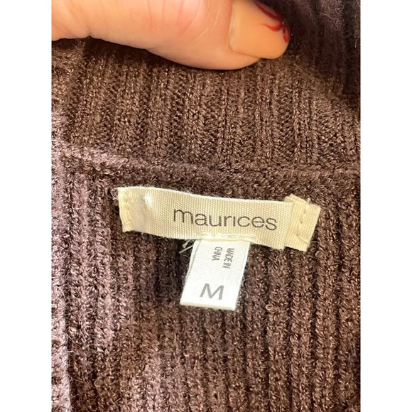 MAURICES Single Cold Shoulder distressed Hem Brown Sweater Womens Size M NWOT - Picture 3 of 7